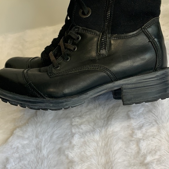 JOSEF Seibel black suede leather fur lace up combat moto low boots booties - Picture 7 of 8